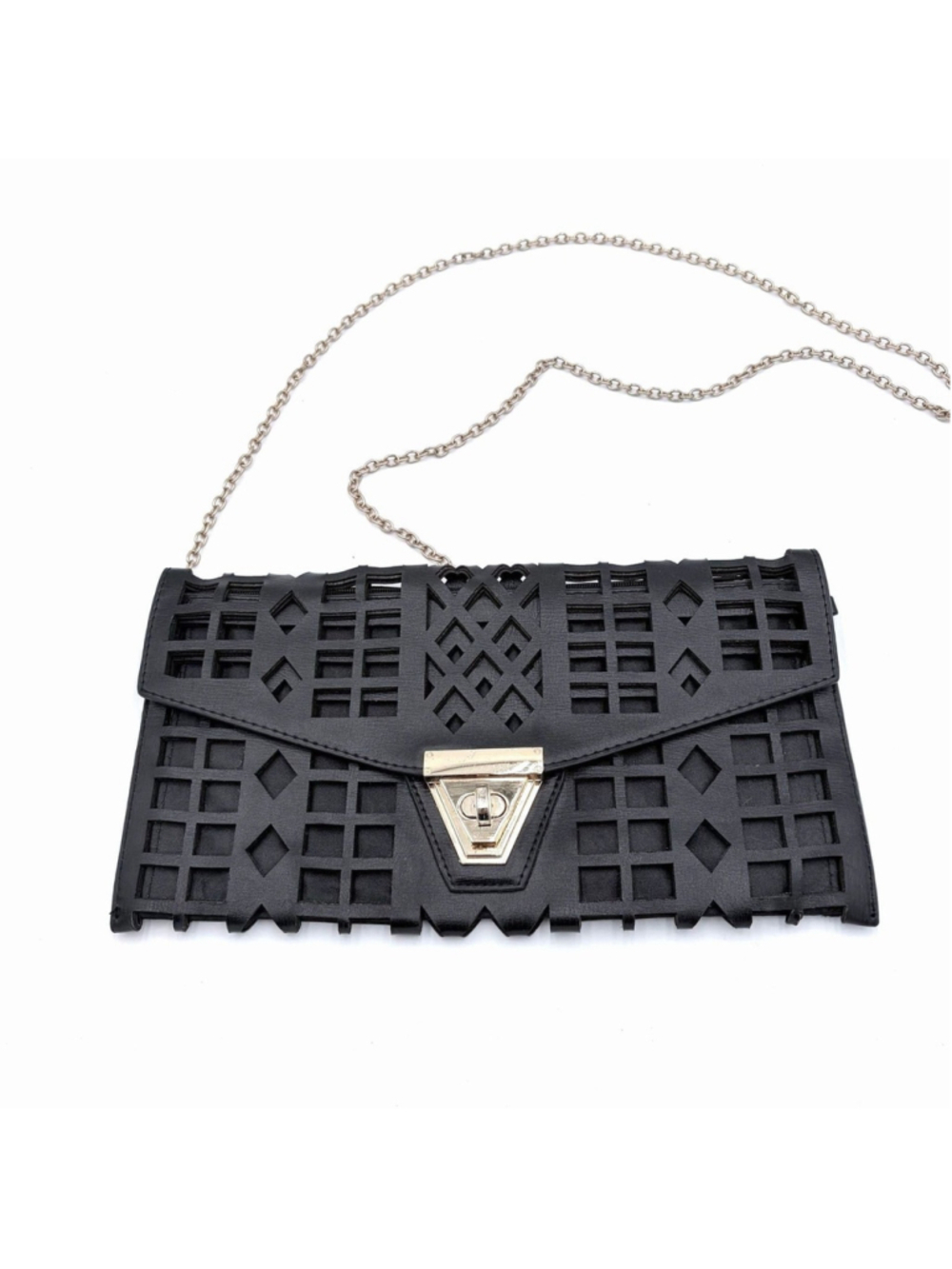MMS Design Studio Black Laser Cut Geometric Clutch Crossbody Bag